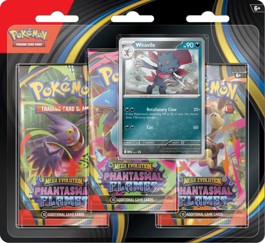 Pokémon TCG: Mega Evolution—Phantasmal Flames Triple Pack Weavile (1 Foil Promo Card & 3 Booster Packs)
